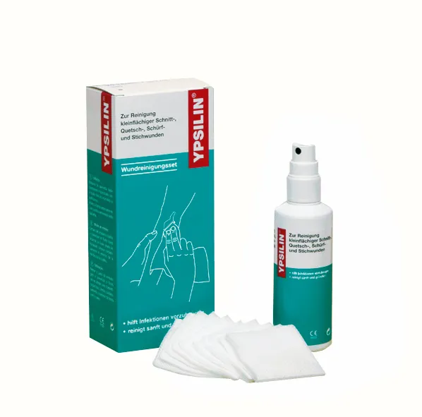 YPSILIN® Wundreinigungsset 20 Tücher groß 100 ml Fluid