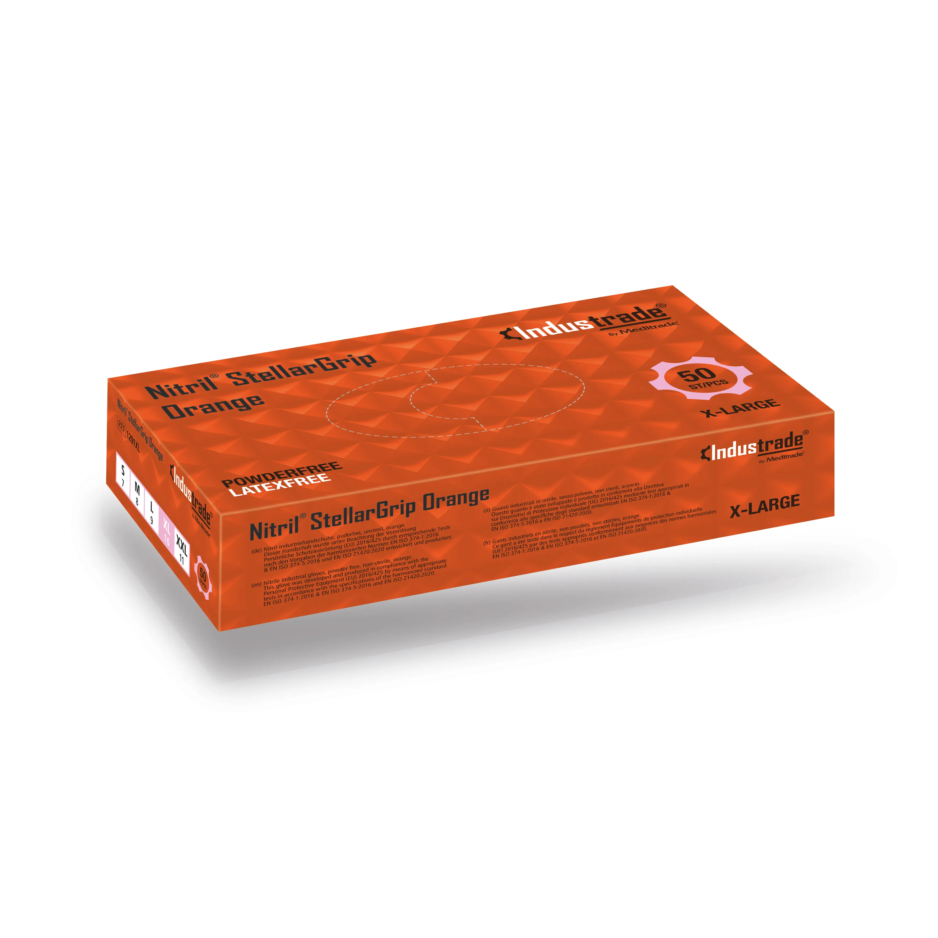 Meditrade StellarGrip Orange Nitril Schutzhandschuh mit Diamantstruktur